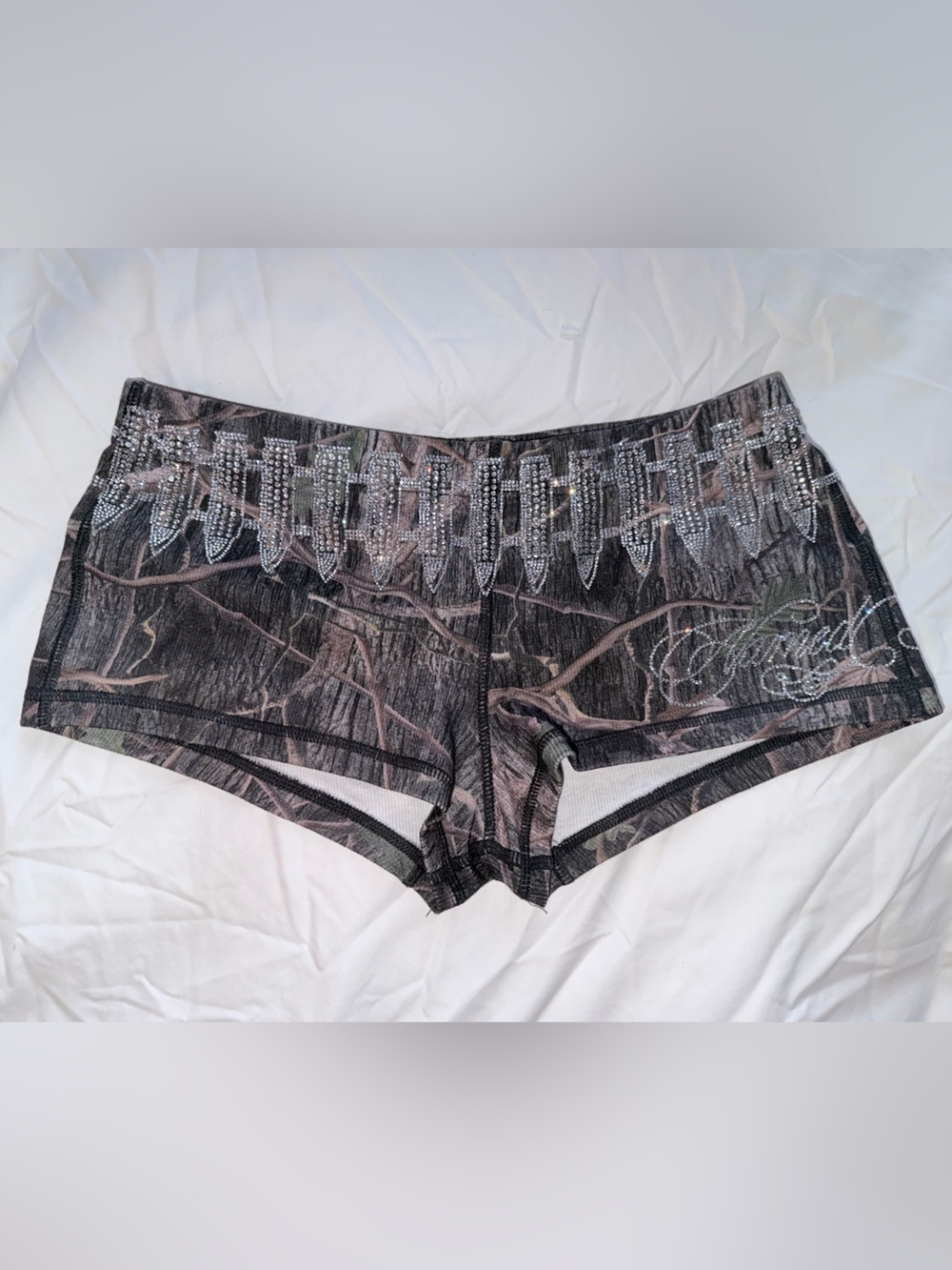Named Collective Enemy Rhinestone Micro Hotpant Shorts - Tree Camo